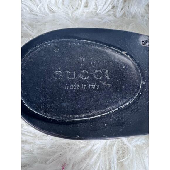 Gucci Shoes Womens Size 8 Black Logo Leather Sandals Slide Thong Made in Italy - Picture 13 of 14